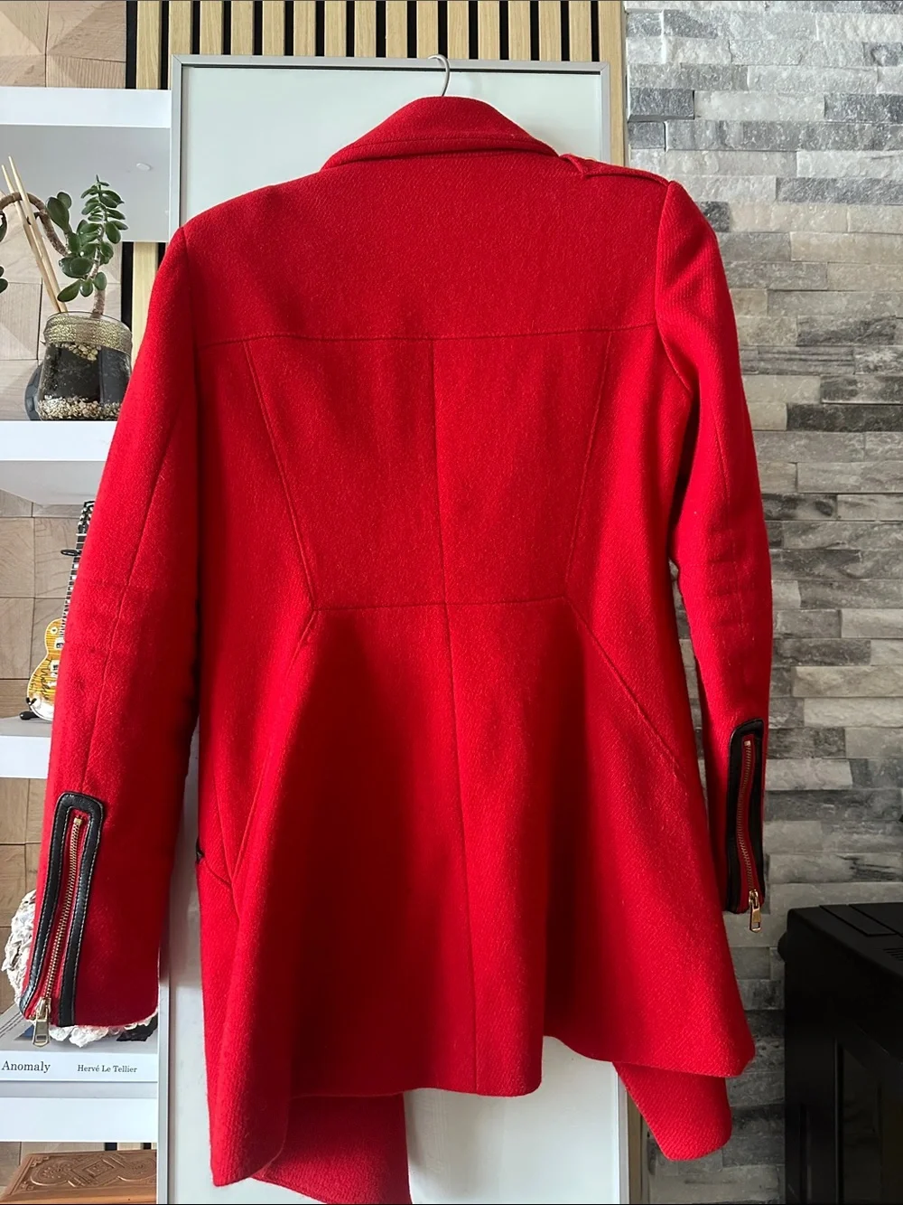 French Connection Red Asymmetrical Zip Pea Coat needs a bit of tlc